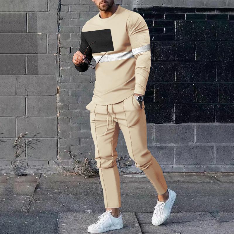 Men's Two-Piece Tracksuit Set Slim Fit With Stretch Fabric And 3D Print Pullover Top And Tapered Pants