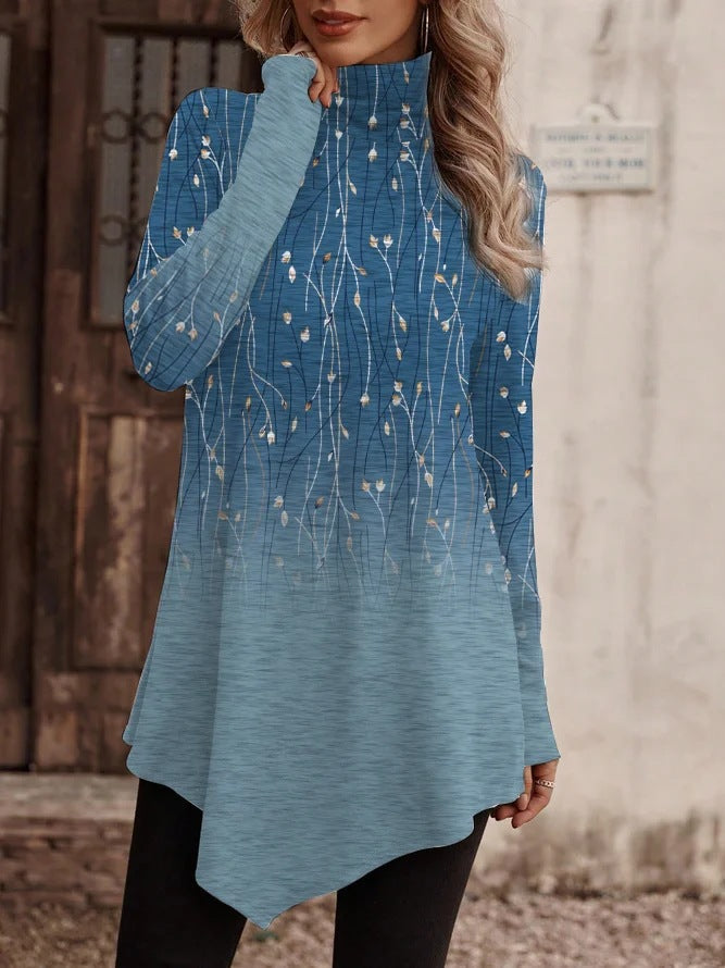 Street-wave Women's Floral High Collar Tunic For Elegant Everyday Comfort And Versatile Style