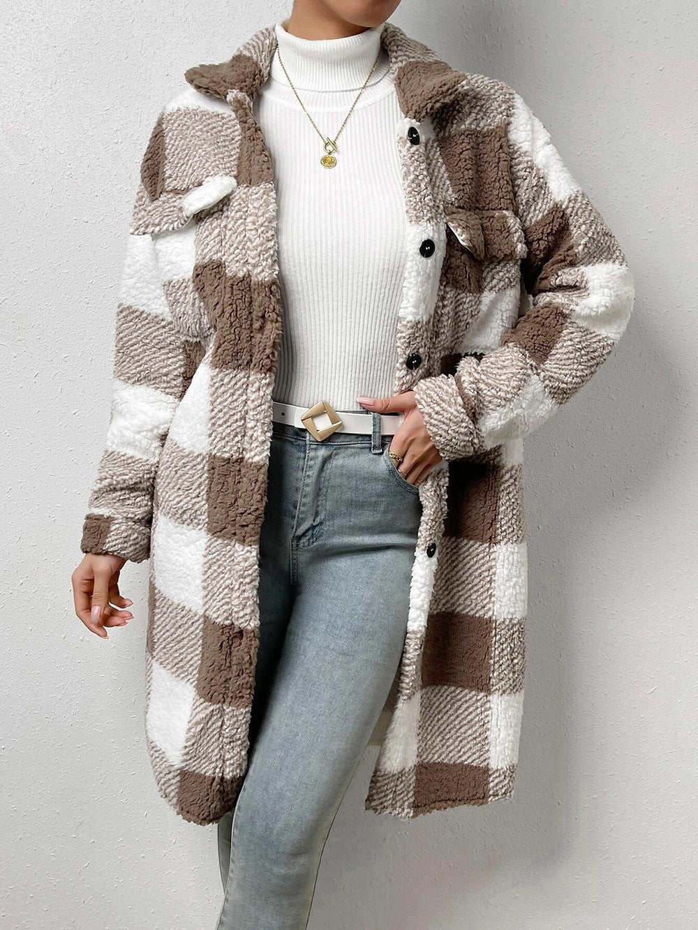 Street-Wave Cozy Plaid Coat With Soft Lining And Button Front For Women Everyday Winter Wardrobe Essential