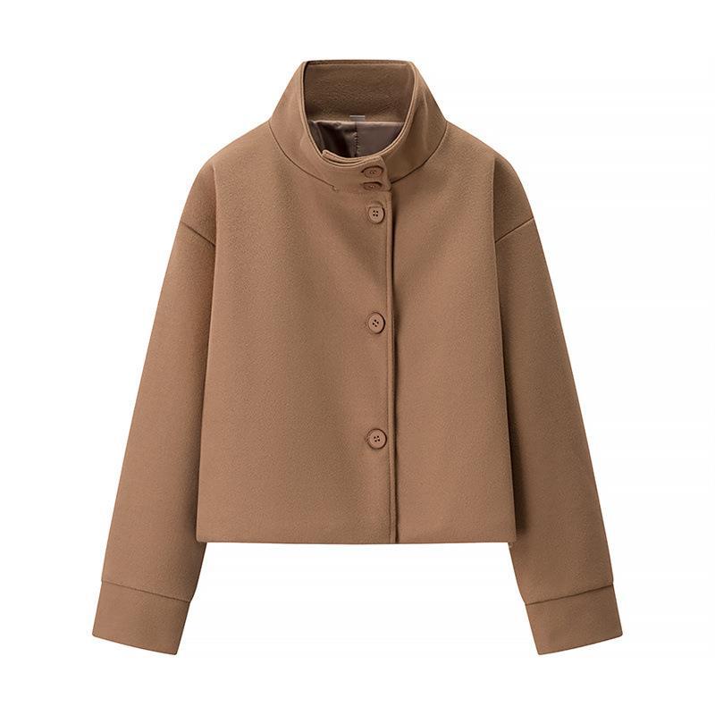 Street-wave Women Cropped Jacket With High Collar Button Front For Elegant Everyday Wear Soft Fabric