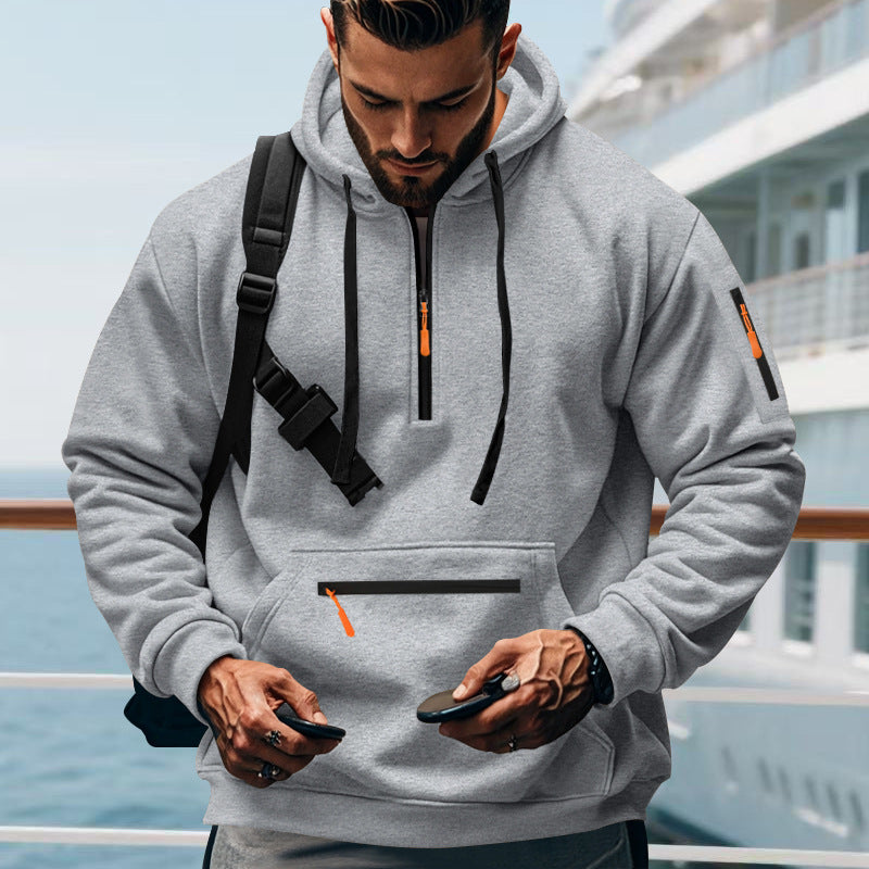 Street Wave Mens Athletic Hoodie With Zip Pockets For Active Men Comfortable Sporty Essential