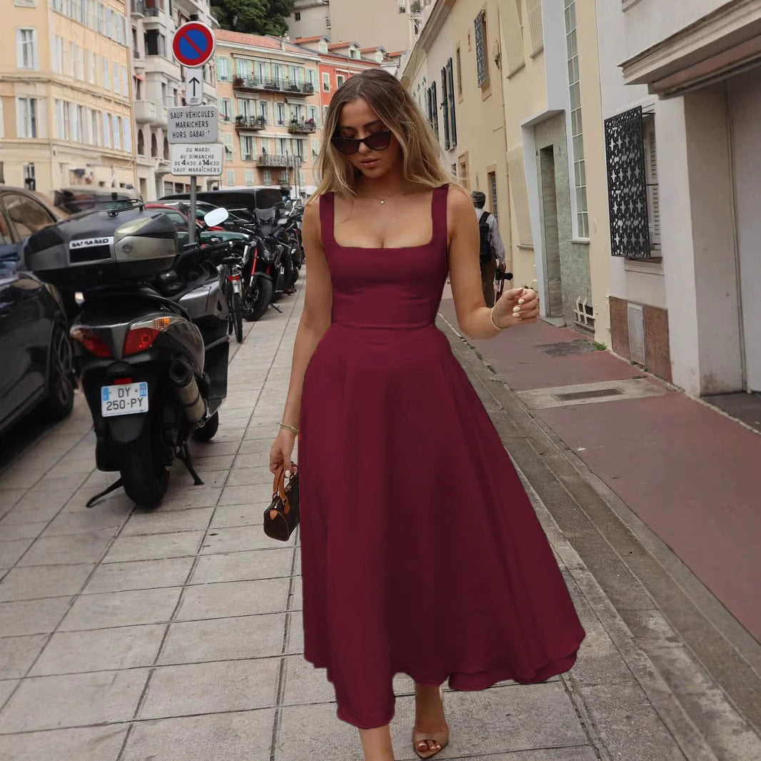 Elegant Maxi Dress Street-wave for Women A-Line Silhouette Square Neckline Ideal for Sophisticated Evenings