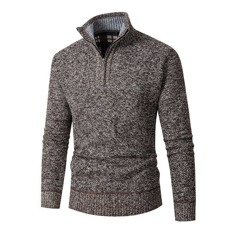 Street Wave Men's High Collar Zip Sweater Practical Stand Collar Versatile Warmth for Modern Men