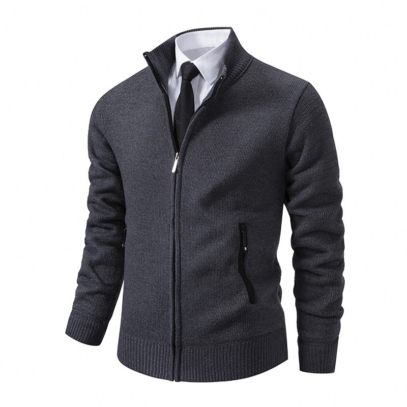 Streetwave Mens Knit Cardigan With High Collar And Zip Pockets For Everyday Office And Casual Wear