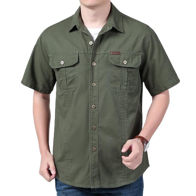 Street-Wave Men's Short Sleeve Cotton Blend Shirt With Chest Pockets And Relaxed Fit