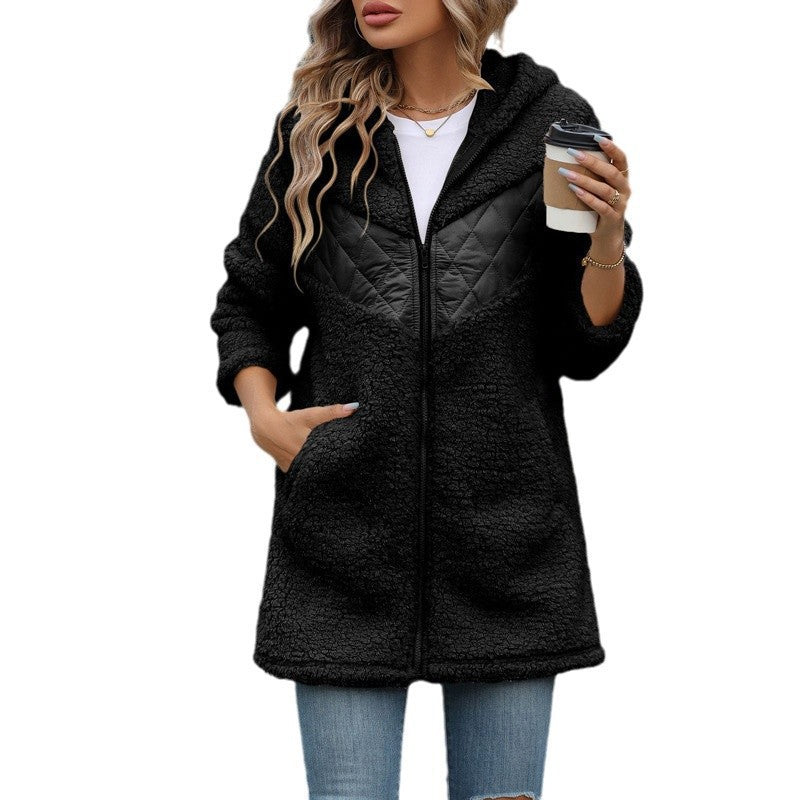 Streetwave Women Oversized Teddy Jacket With Hood And Pockets Cozy Warmth Wardrobe Essential