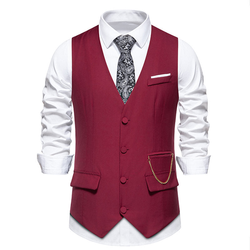 Street-wave Mens Elegant Suit Vest With Practical Pockets For Formal Events Ideal For Business Grooms