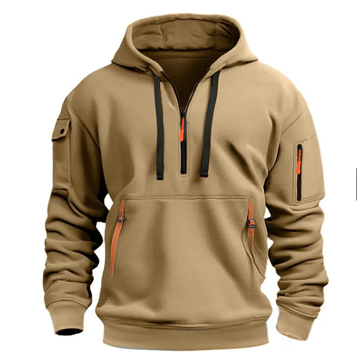 Street-wave Men Hooded Sweatshirt With Side Zip Breathable Fabric And Versatile Neon Zip Pockets