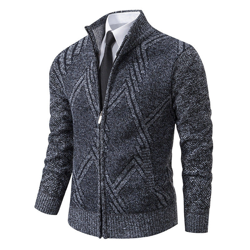 Street Wave Mens Geometric Knit Cardigan Modern Pattern Soft Comfort For Stylish Professionals