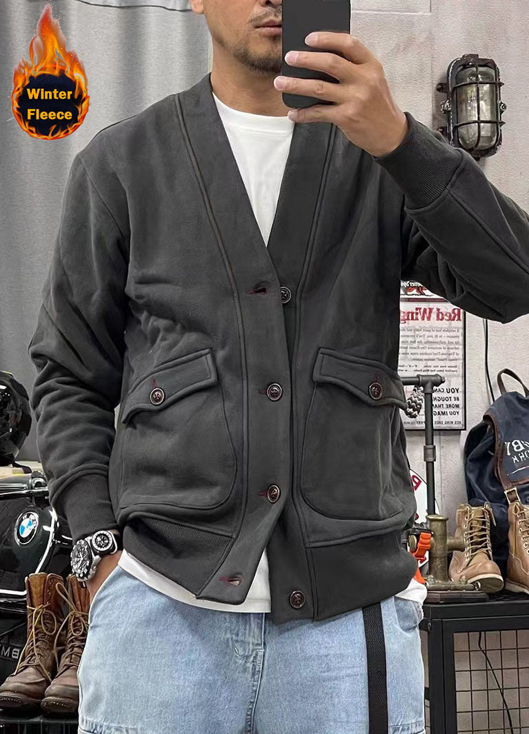 Mens Fleece Jacket With Practical Pockets And Elegant Button Placket Streetwave Gear