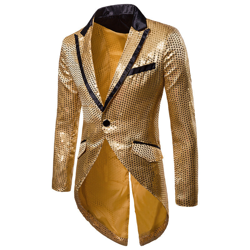 Street Wave Men Sequin Blazer With Asymmetric Cut And Luxurious Design For Parties