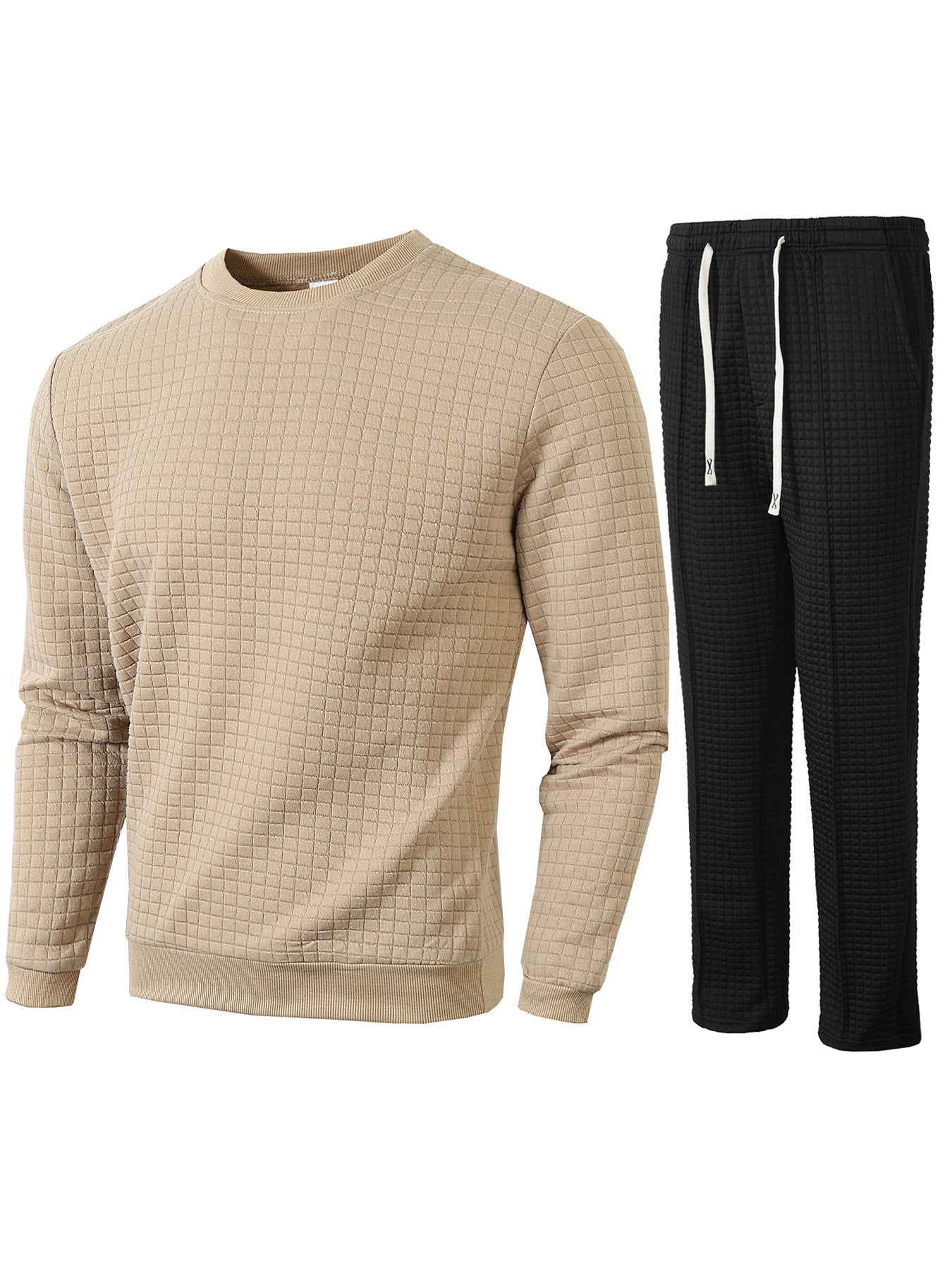 Street-wave Mens Quilted Sweatshirt And Jogger Set For Home And Sports All Day Comfort Premium Lounge Wear
