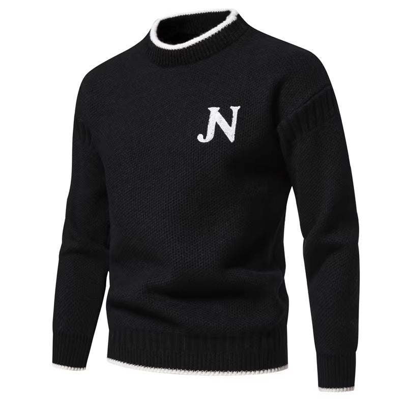 Mens Structured Knit Sweater Crew Neck Street-Wave Premium Warm Winter Knit For Men