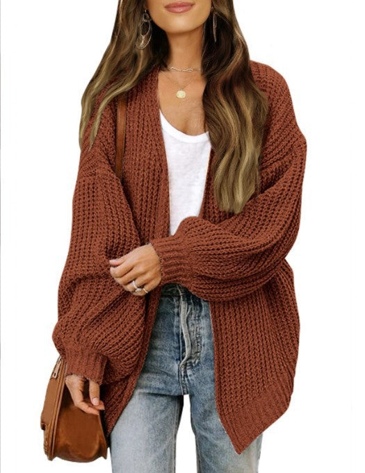 Street-wave Women's Chunky Knit Cardigan With Drop Shoulders For Cozy Casual Everyday Wear
