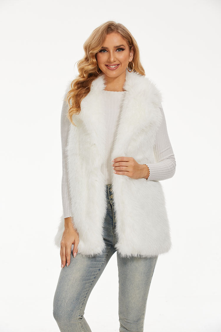 Street Wave Women's Long Faux Fur Vest With High Collar And Soft Inner Lining For Cozy Everyday Elegance