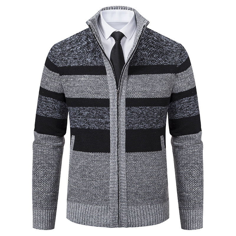 Streetwave Mens Striped Cardigan With High Collar For Warmth And All Day Comfort In A Cozy Knit