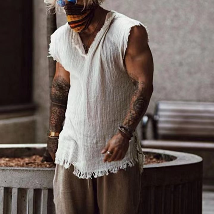 Men's V-Neck Shirt With Frayed Hem Street-Wave Casual Everyday Fashion For Men Ultra Comfortable