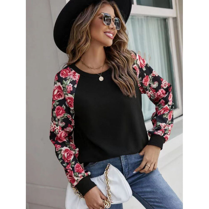 Street Wave Women's Sweatshirt With Soft Knit Fabric Floral Raglan Sleeves Relaxed Fit Cozy Comfort