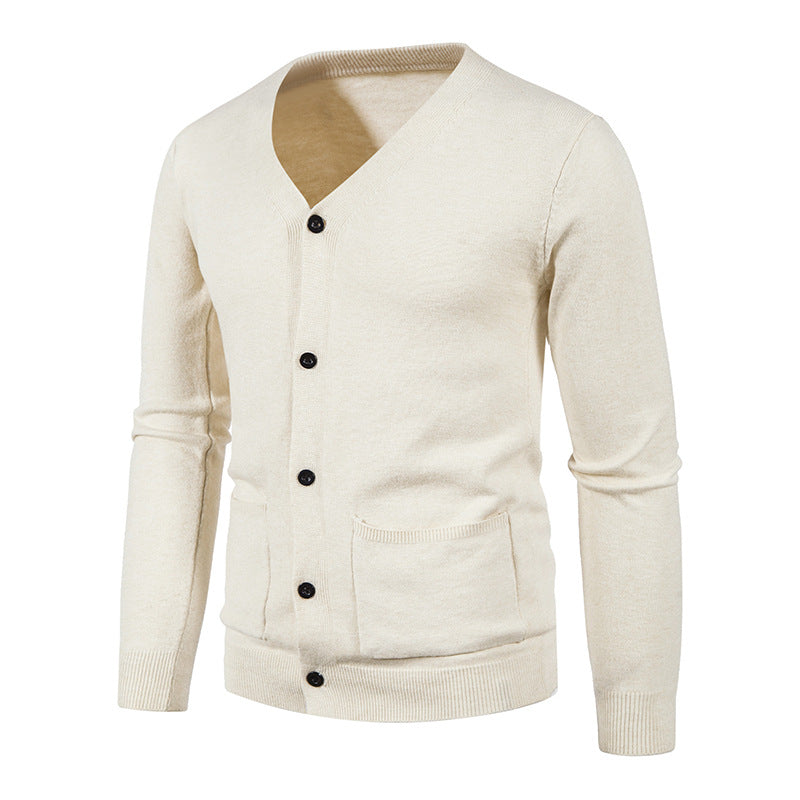 Street-wave Men's V-Neck Cardigan With Practical Pockets Soft Wool Cozy Fit For Everyday Wardrobe