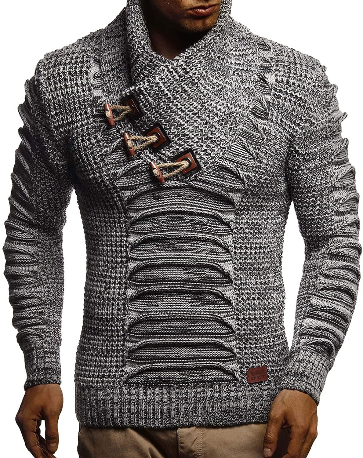 Street-Wave Men's Chunky Knit Sweater With Innovative Shawl Collar For Him Rustic Cozy Warmth