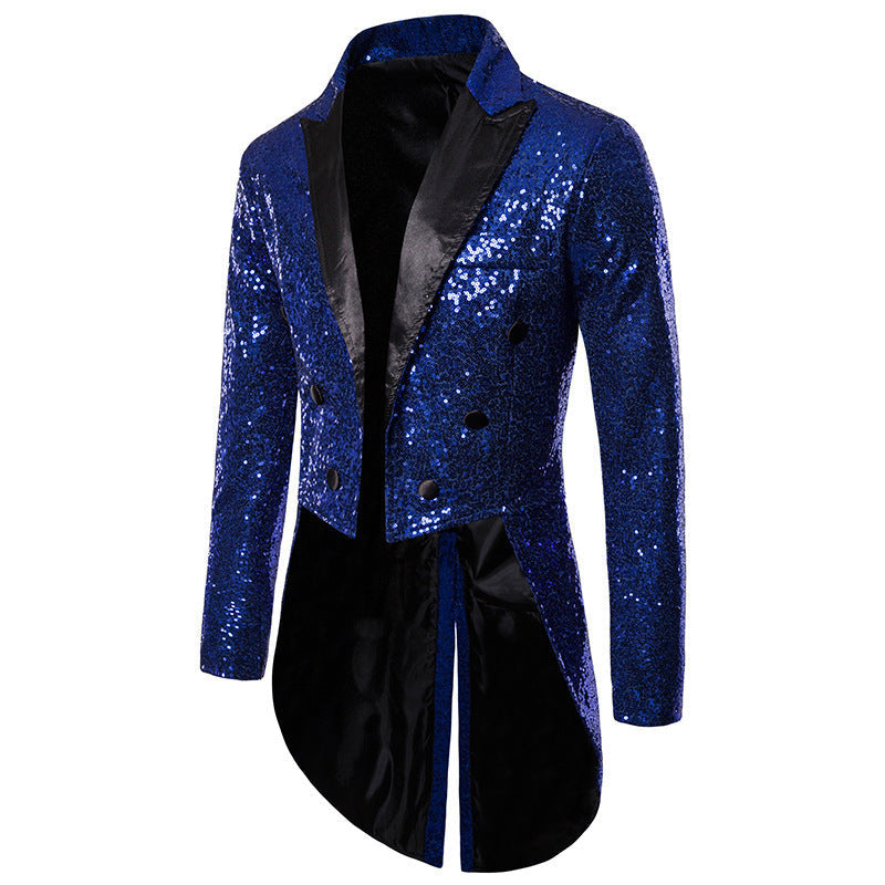Street Wave Sequin Blazer for Men With Elegant Cut and Asymmetric Design Glamorous Party Jacket