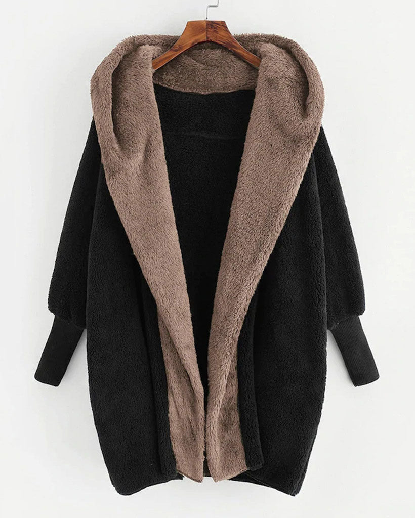Street Wave Reversible Velvet Hoodie Jacket For Women With Cozy Hood And Colorblock Design
