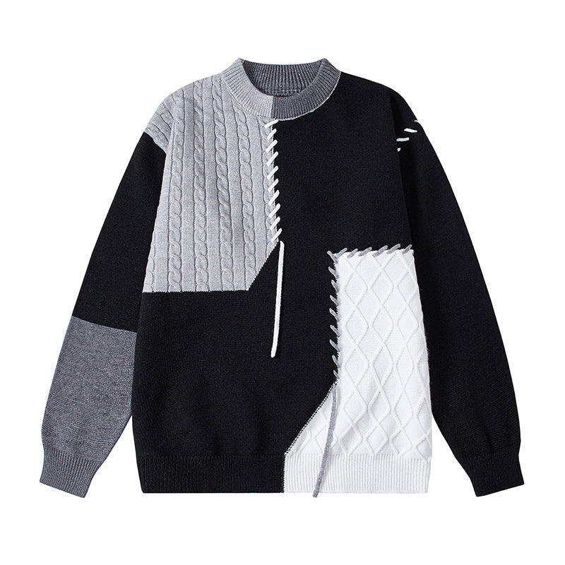 Patchwork Sweater For Women Street Wave With Structured Knit Patchwork And Unique Details