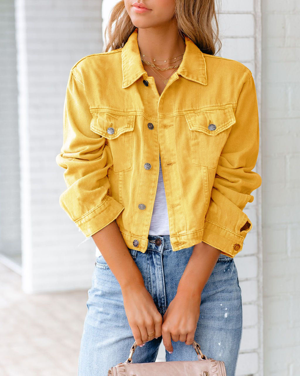 Denim Jacket Cropped Street-Wave Red For Women Timeless Versatile Essential With Chic Comfort