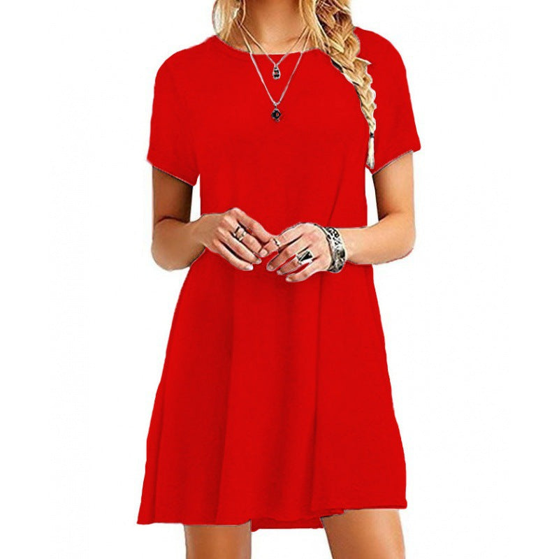 Women Loose Fit Casual Pink Dress With Round Neck Short Sleeves Streetwave Comfort For Everyday Wear