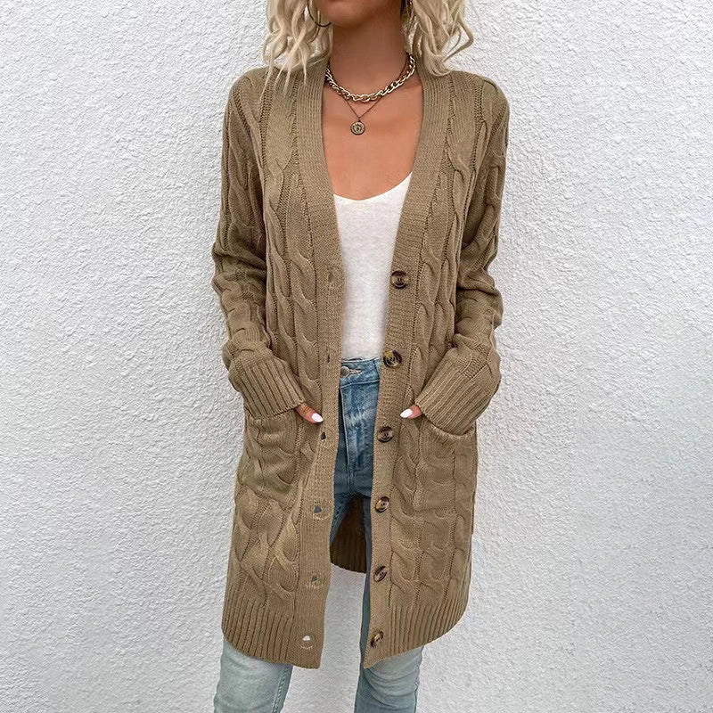 Street-wave Long Cardigan Vest For Women, Cozy Mustard Knit With Pockets And Relaxed Fit