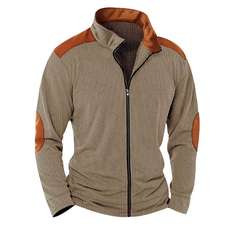 Street-wave Men's Premium Quilted Jacket with High Collar and Shoulder Elbow Appliques for Urban Style