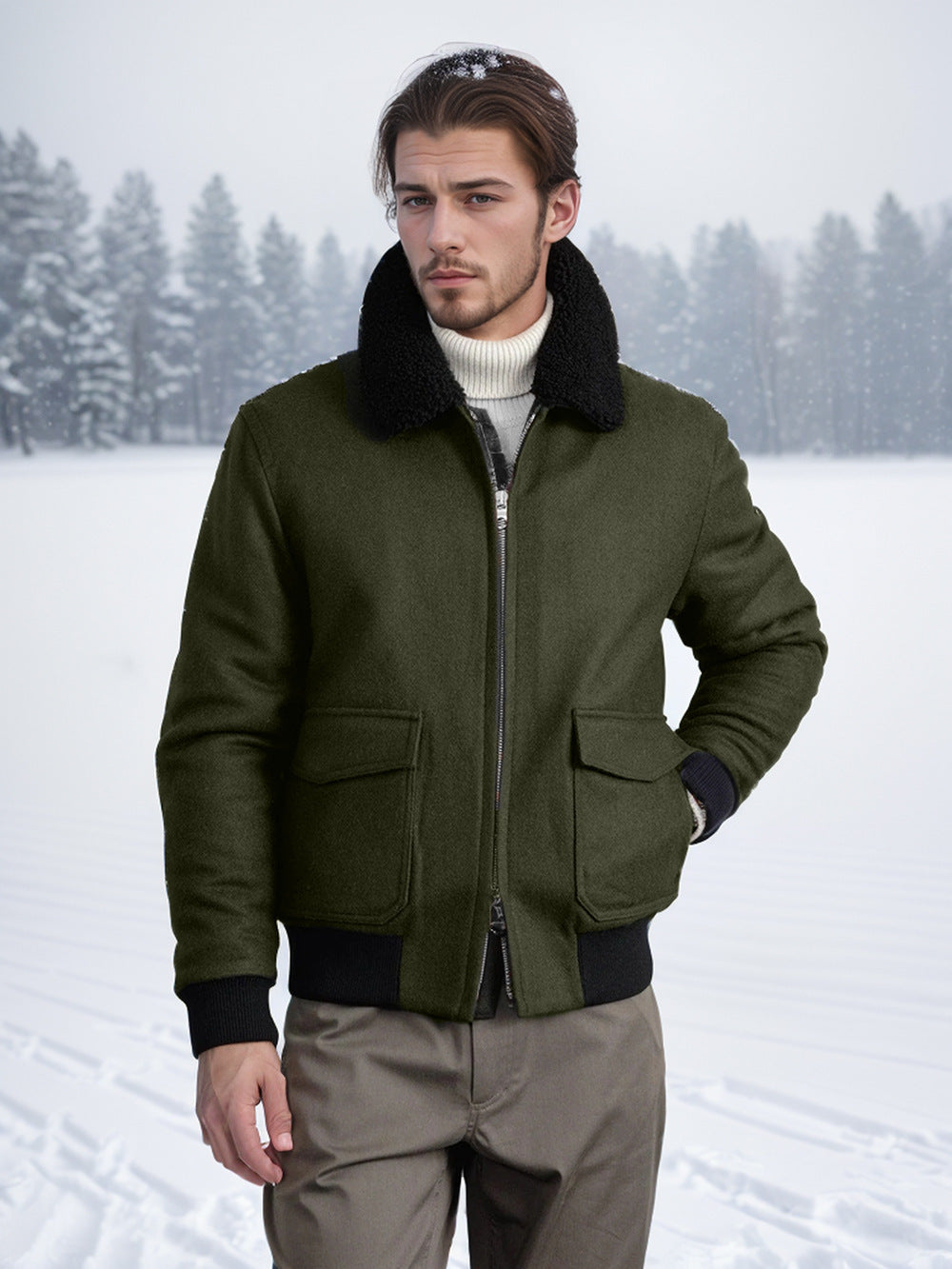 Streetwave Mens Warm Biker Jacket With Shearling Collar Trendy Winter Outerwear For Cold Weather