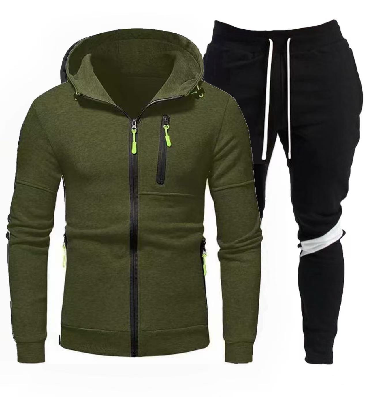 Street-Wave Men's Sporty Hoodie Jacket With Zipper And Jogging Pants Set For Active Living
