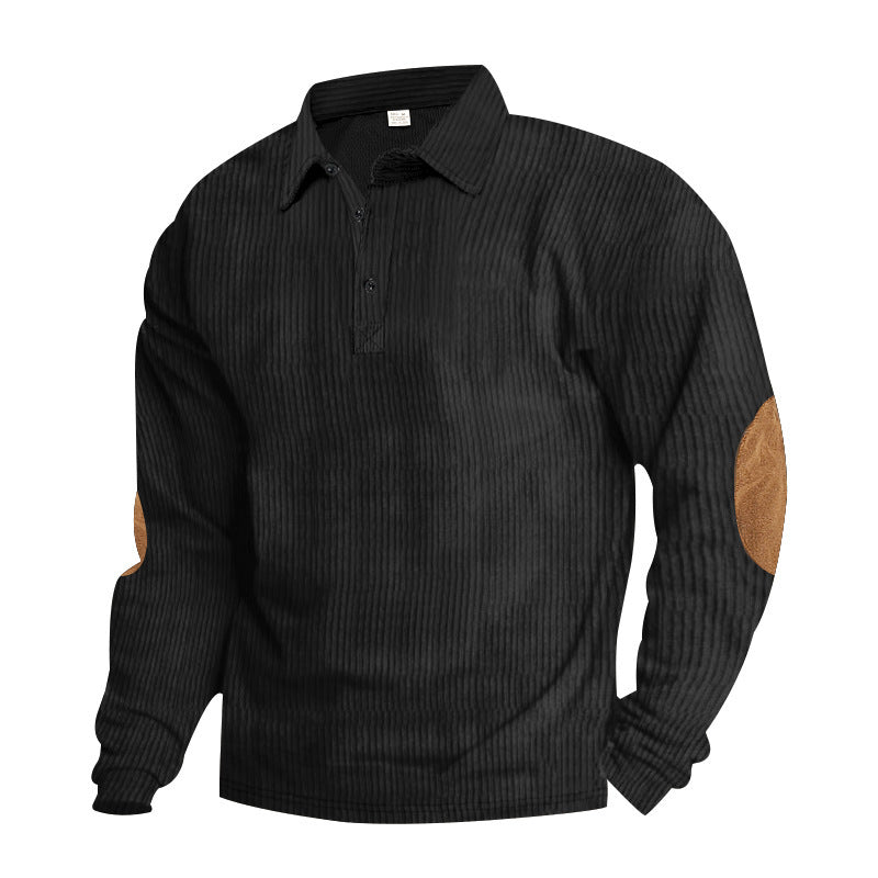 Street-wave Men's Long Sleeve Shirt With Structured Design And Elbow Patch, Soft Cotton For Smart Casual