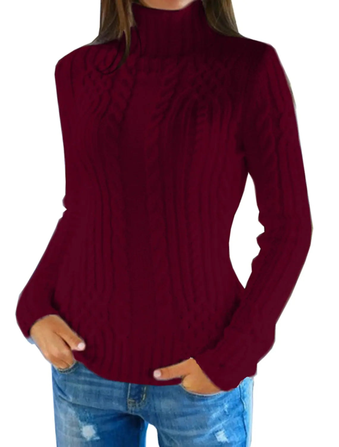 Streetwave Womens Cable Knit Turtleneck Sweater With Cozy Fit And Timeless Style