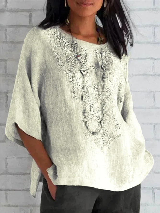 Embroidered Linen Blouse For Women By Street Wave Breathable Everyday Comfort Relaxed Fit