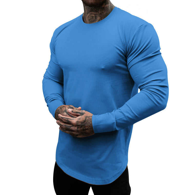 Mens Soft Cotton Blend Long Sleeve Shirt With Round Neck Street-wave Comfortable Everyday Essential
