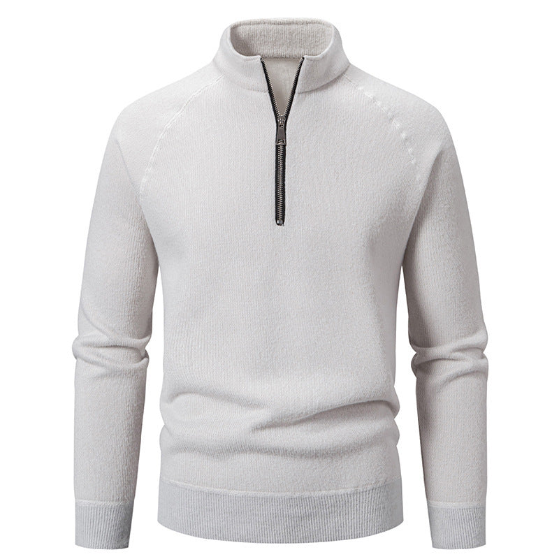 Street-Wave Men's Zip-Neck Pullover Sweater With Structured Knit For Modern Warmth