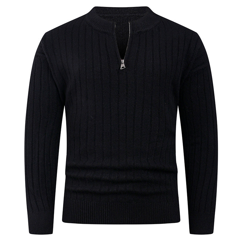 Street-wave Men High Neck Zip Knit Pullover Breathable Cozy Winter Sweater For Everyday Style