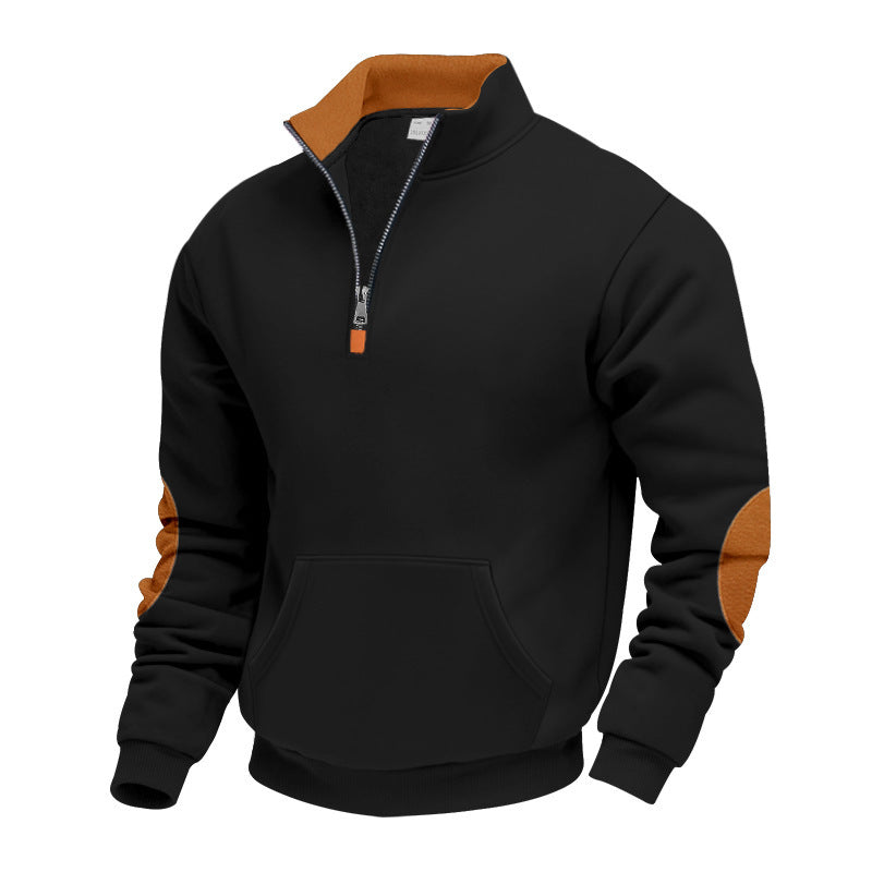 Street-Wave Men's Stand Collar Zip Pullover With Breathable Fabric And Premium Contrast Accents