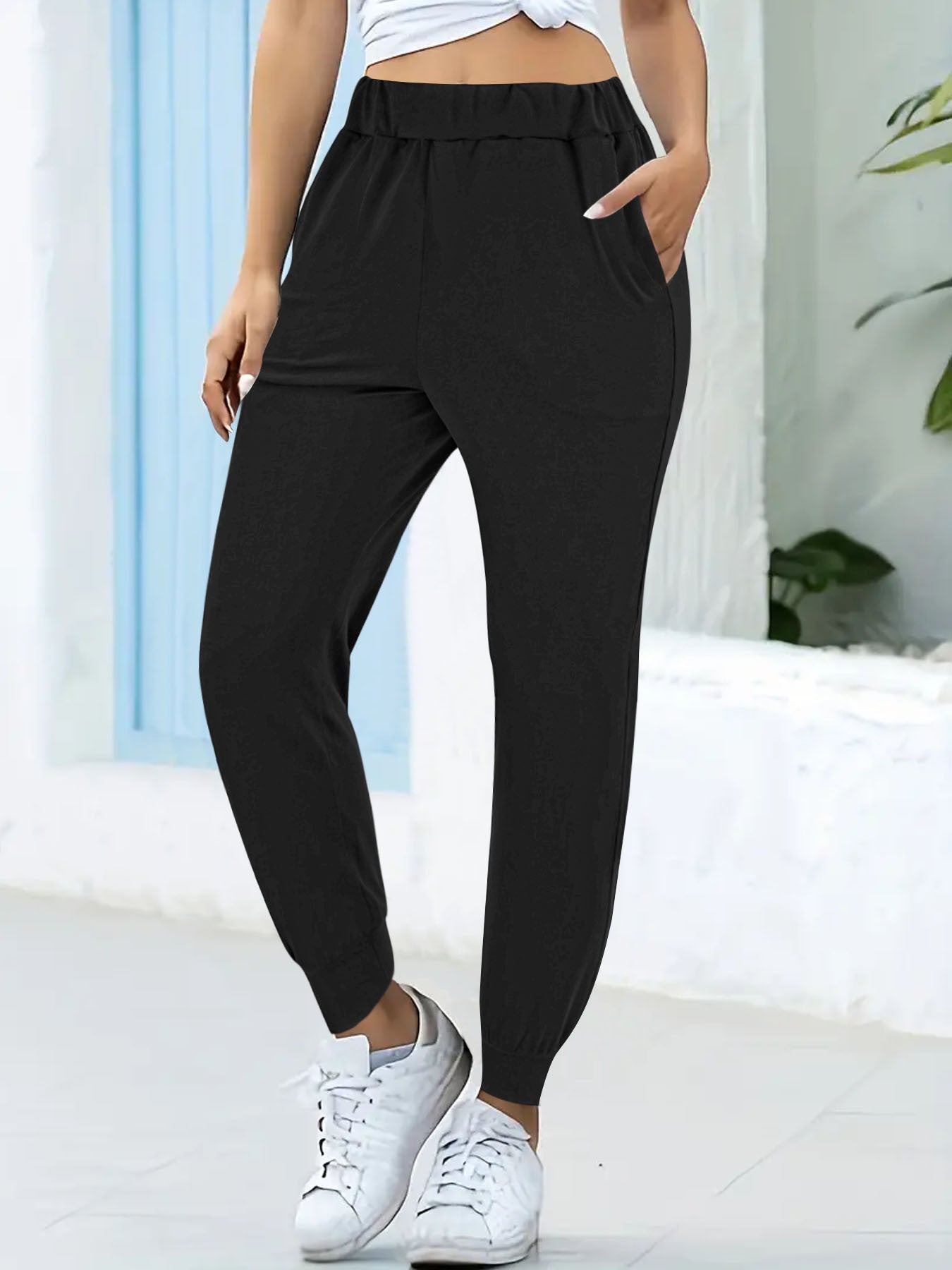 Street-wave Women's Joggers Comfortable With Elastic Waistband And Pockets For Everyday Wear