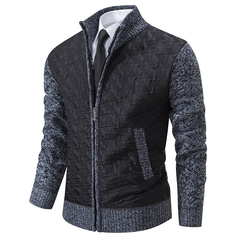 Street-Wave Men's Stylish Quilted Jacket With Structured Knit Panels And High Collar