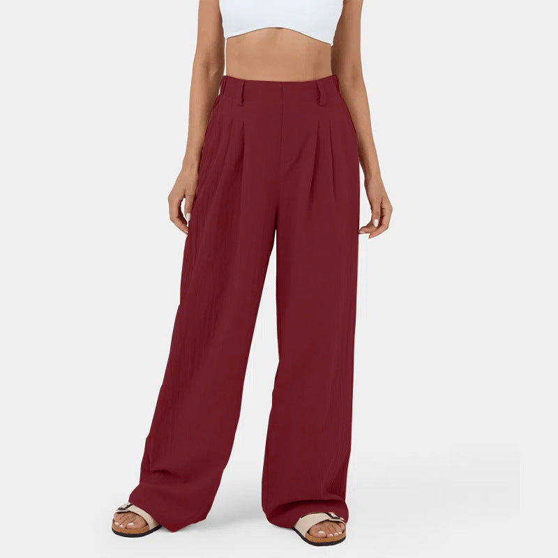 Street-wave Women's Wide-Leg Chino Pants With Elegant Pleats And Practical Side Pockets