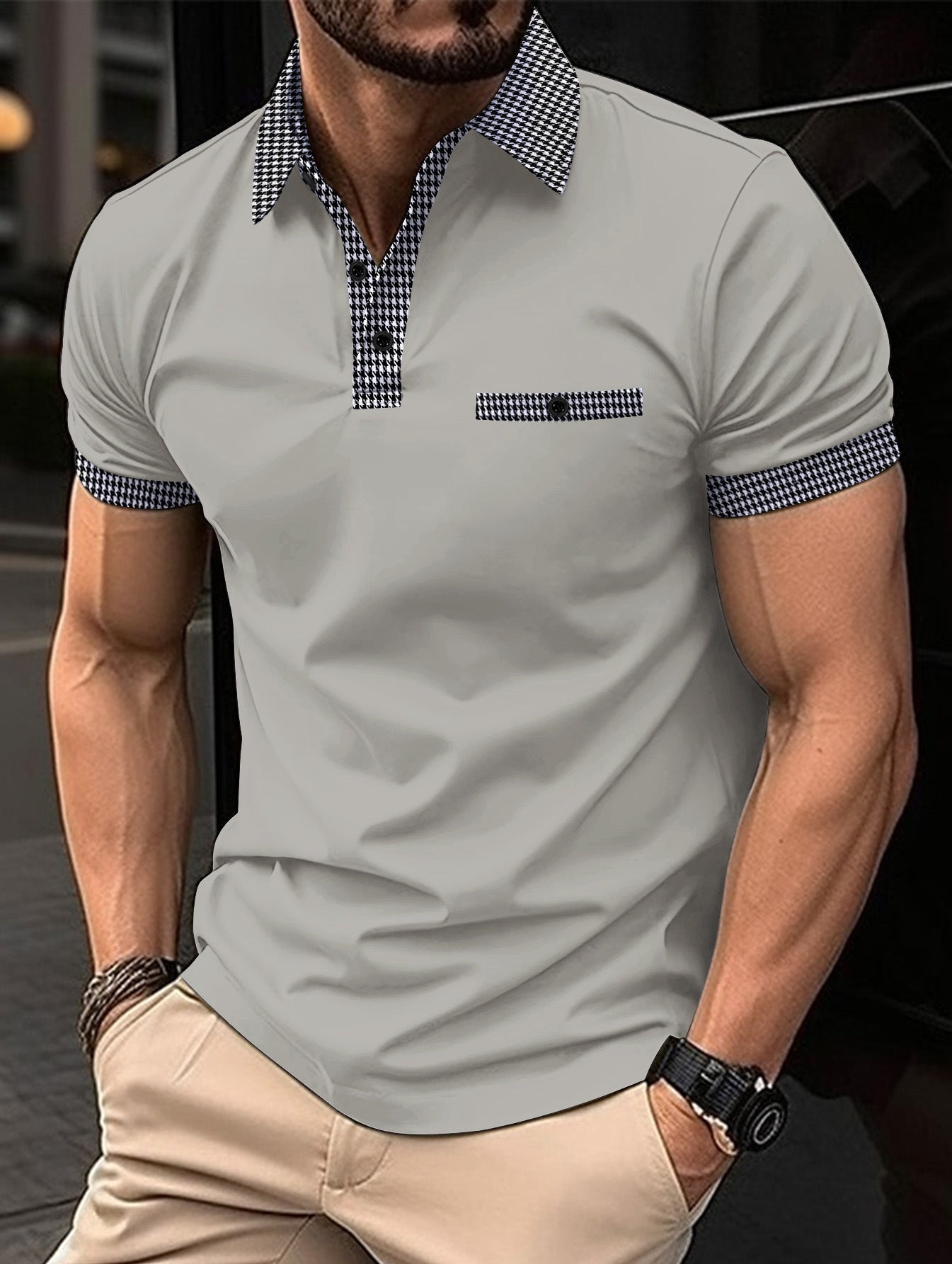 Heidi Mode Mens Polo Shirt With Matching Houndstooth Collar Breathable Waterproof