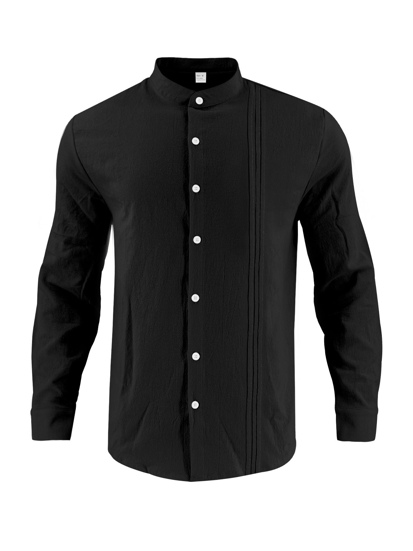 Streetwave Mens Stand Collar Long Sleeve Shirt With Pleated Front Accents For Office And Everyday Wear