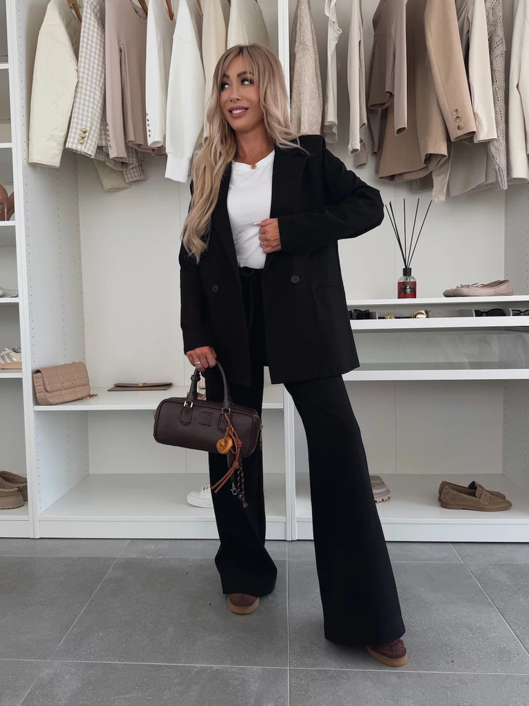 Street Wave Women's Oversized Blazer Set With High Waist Pants Polished Look