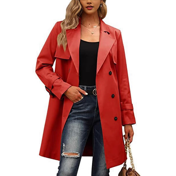 Street Wave Womens Elegant Trench Coat Double Breasted Button Placket Chic Collar For Timeless Style