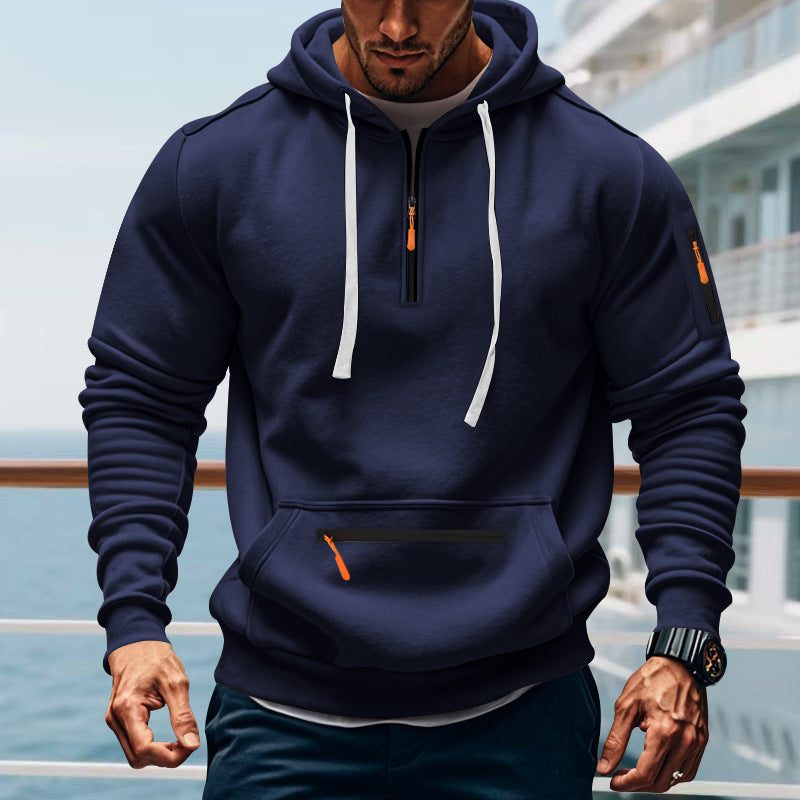 Men Street Wave Hooded Sweatshirt With Two Way Zip And Side Pockets Sporty Versatile Everyday