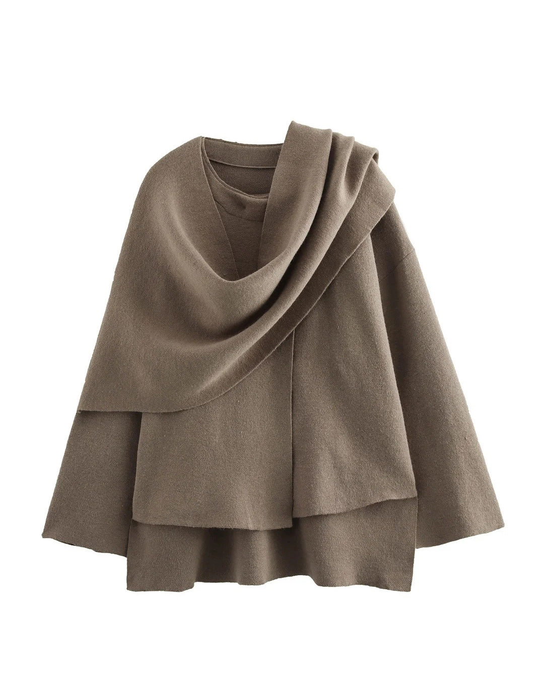 Street-wave Boulevard Asymmetrical Knit Jacket With Scarf Detail For Modern Women With Elegant Silhouette