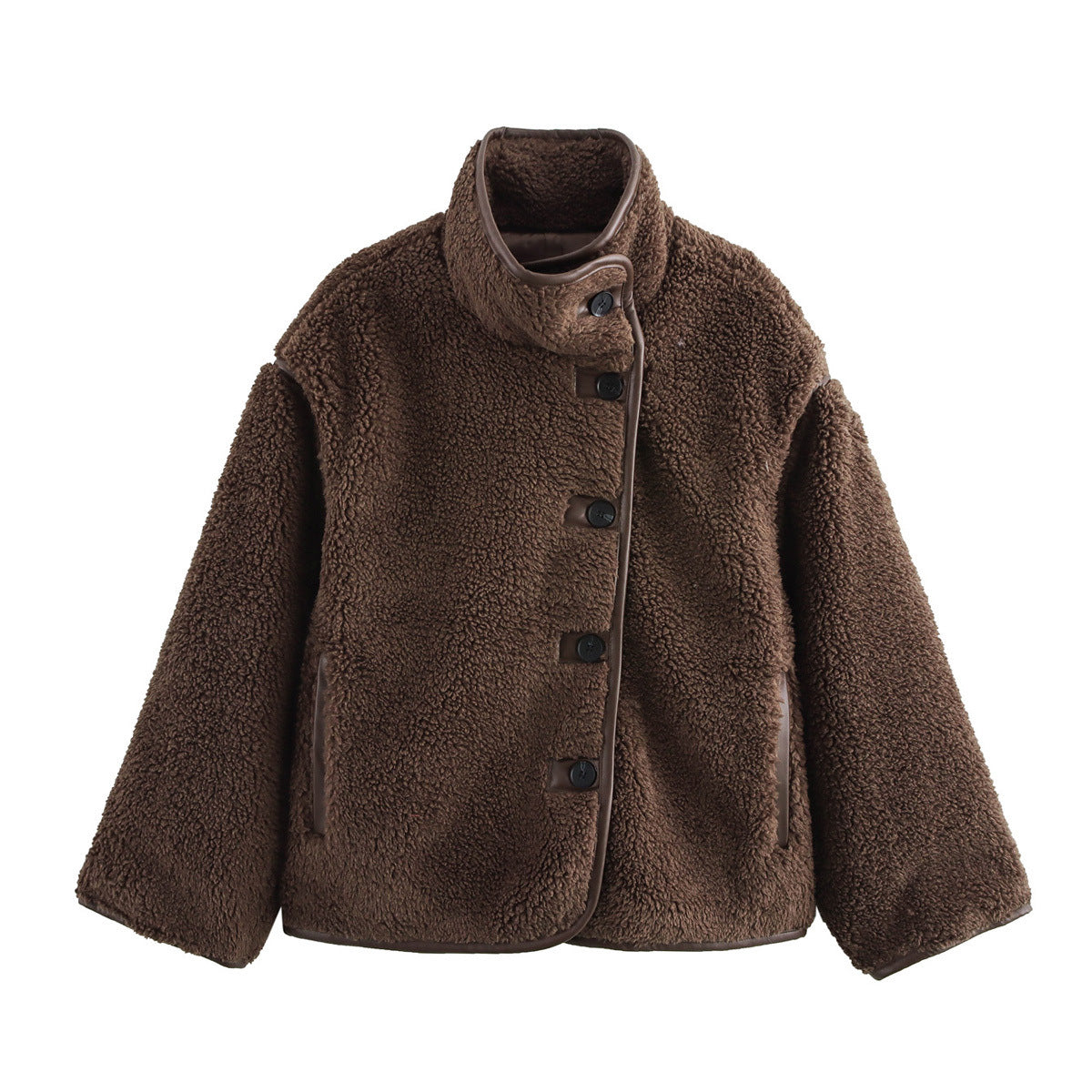 Street-wave Womens Cozy Fleece Jacket High Collar With Decorative Button Details For Warm Comfort